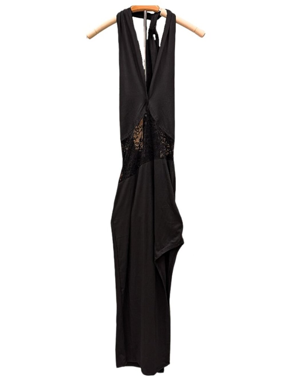 Black Lace Halter Maxi Dress Side Slit Tie Neck Evening Gown Formal Dress Maxi